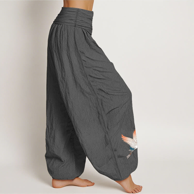 Pantalon sarouel en pur coton à taille élastique pour femme, motif Buddha Stones et deux grues gracieuses - image 9