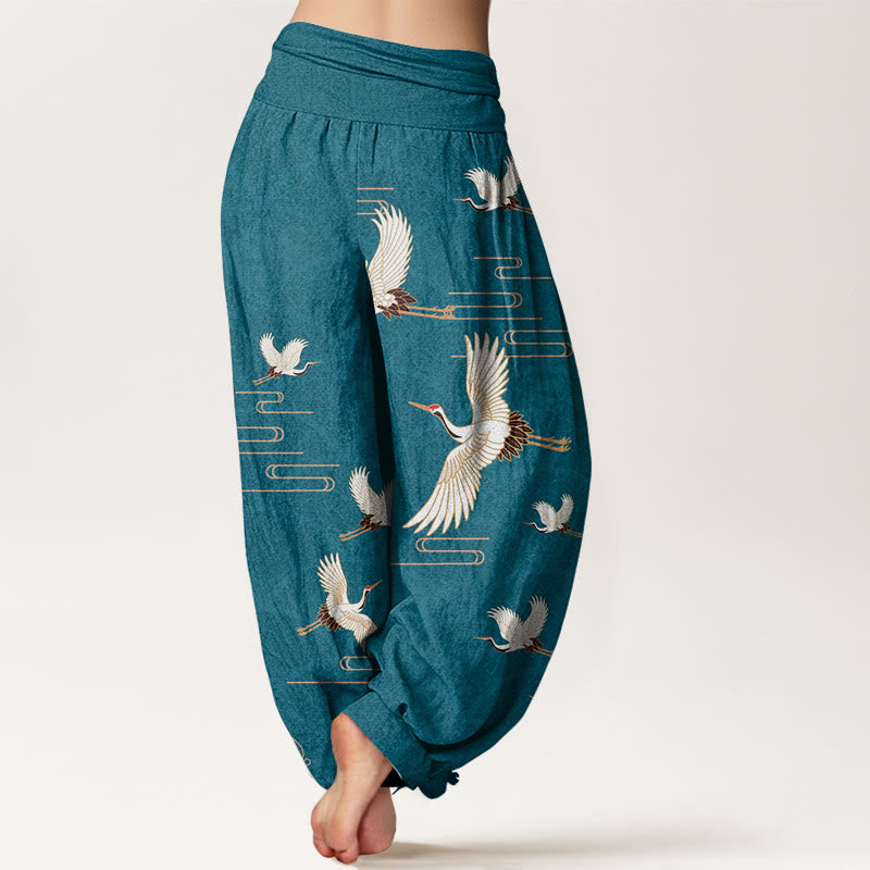 Pantalon sarouel en pur coton à taille élastique pour femme, imprimé Buddha Stones, grues et vagues - image 7