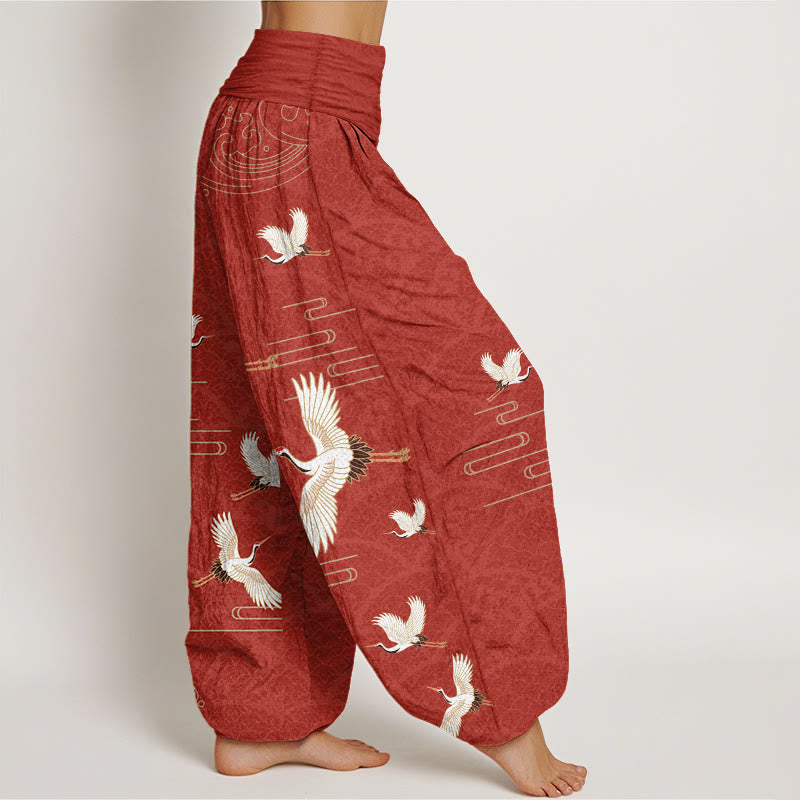 Pantalon sarouel en pur coton à taille élastique pour femme, imprimé Buddha Stones, grues et vagues - image 9