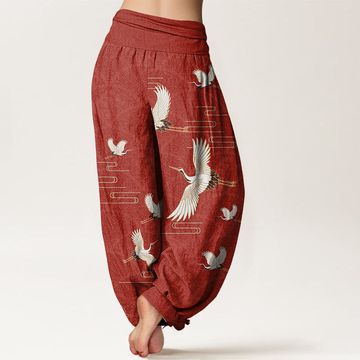 Pantalon sarouel en pur coton à taille élastique pour femme, imprimé Buddha Stones, grues et vagues - image 9