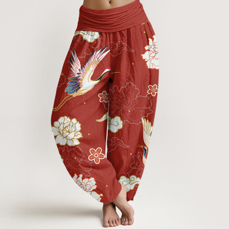 Pantalon sarouel en pur coton à taille élastique pour femme, imprimé Buddha Stones , pivoines - Brique réfractaire - US22，UK/AU26，EU54 (6XL) - image 5
