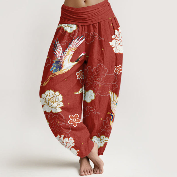 Pantalon sarouel en pur coton à taille élastique pour femme, imprimé Buddha Stones , pivoines - Brique réfractaire - US22，UK/AU26，EU54 (6XL) - image 5