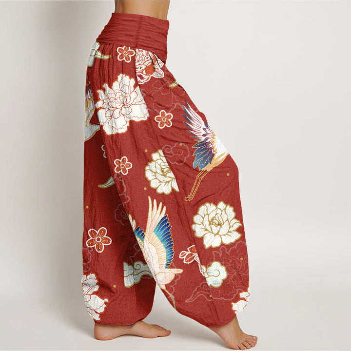 Pantalon sarouel en pur coton à taille élastique pour femme, imprimé Buddha Stones , pivoines - image 7