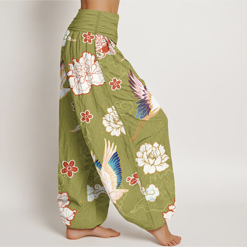 Pantalon sarouel en pur coton à taille élastique pour femme, imprimé Buddha Stones , pivoines - image 10