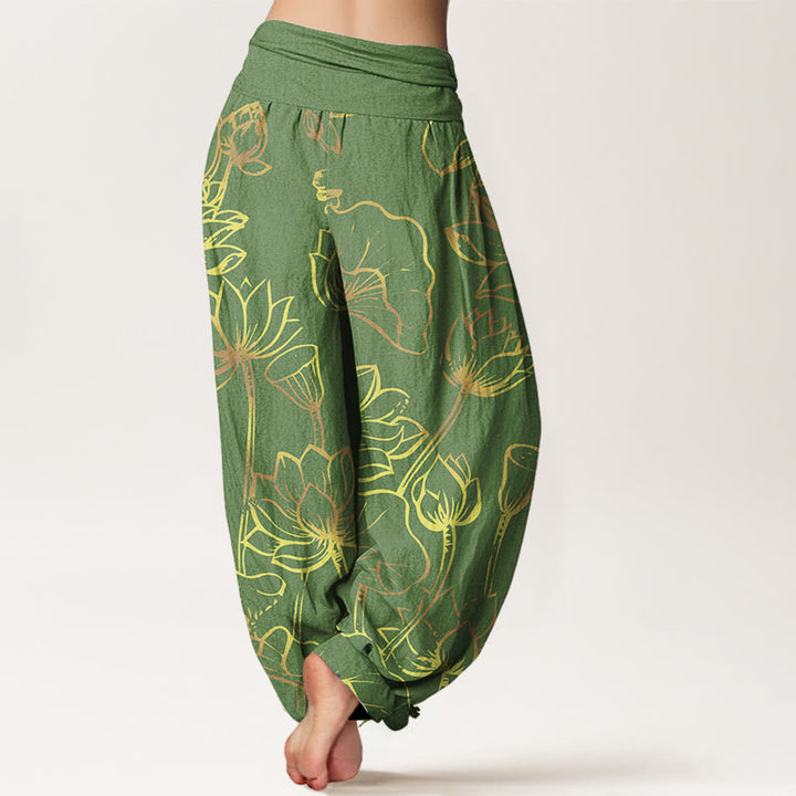 Pantalon sarouel en coton à taille élastique pour femme, imprimé Buddha Stones, fleurs de lotus et feuilles - image 7