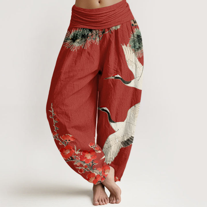 Pantalon sarouel en coton à taille élastique pour femme, imprimé Buddha Stones , fleurs de prunier - FireBrick - US22，UK/AU26，EU54 (6XL) - image 8