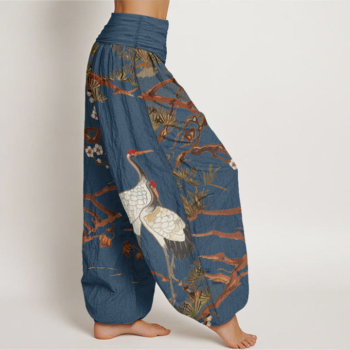Pantalon sarouel en coton à taille élastique pour femme, imprimé Buddha Stones, fleurs de prunier, grues et pins - image 7