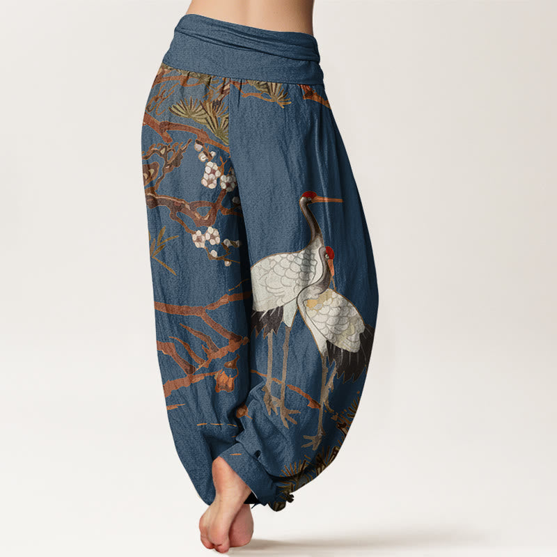 Pantalon sarouel en coton à taille élastique pour femme, imprimé Buddha Stones, fleurs de prunier, grues et pins - image 6