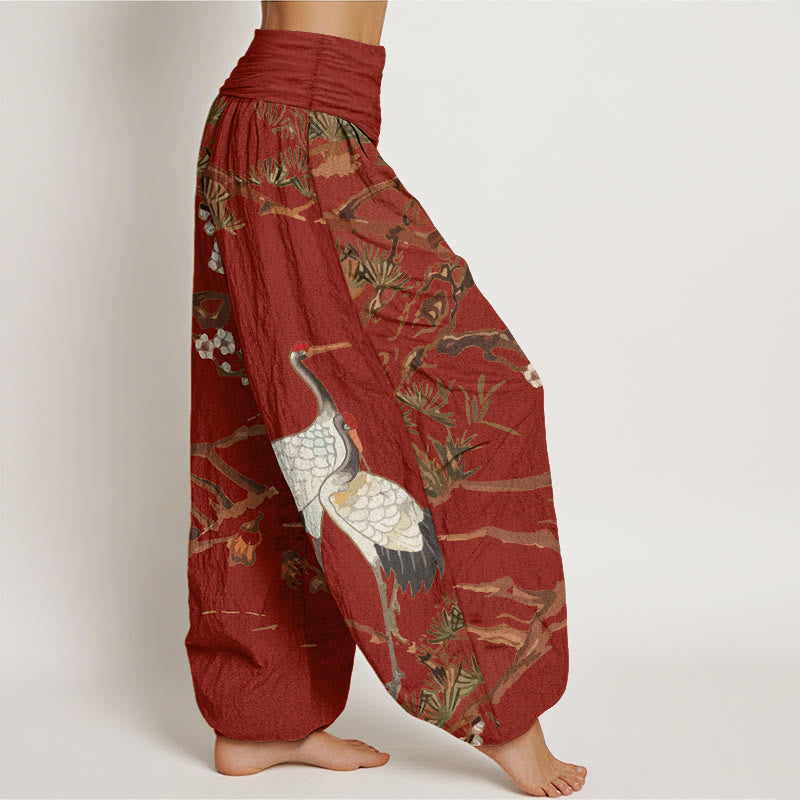 Pantalon sarouel en coton à taille élastique pour femme, imprimé Buddha Stones, fleurs de prunier, grues et pins - image 10