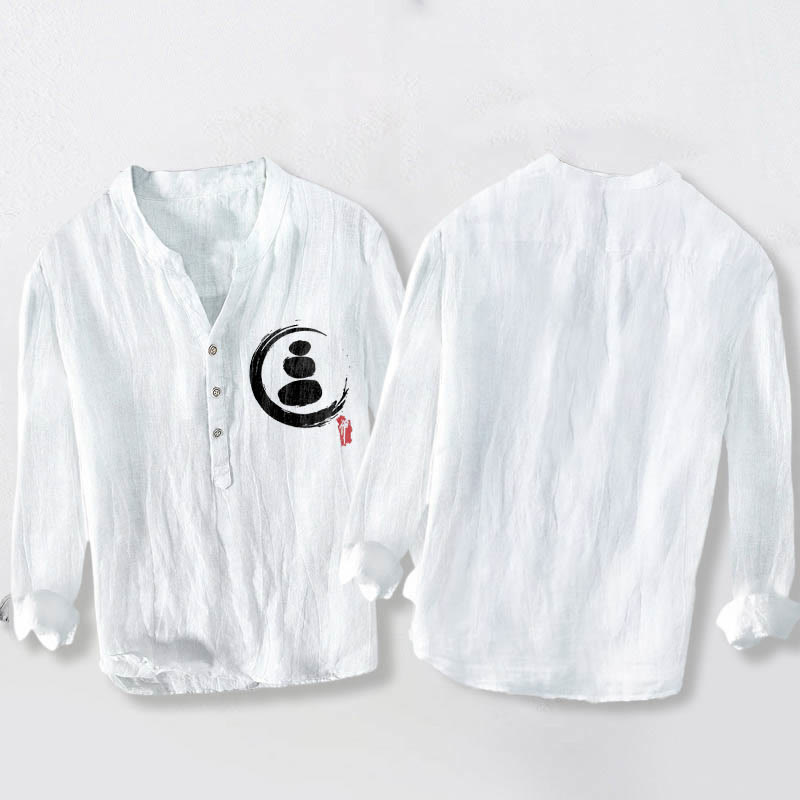 Chemise à manches longues en coton et lin pour homme, motif Buddha Stones Zen Stone, demi-boutons - image 8