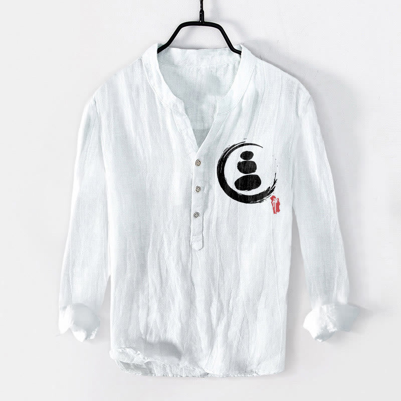 Chemise à manches longues en coton et lin pour homme, motif Buddha Stones Zen Stone, demi-boutons - Blanc - US/UK/AU50，EU60 (5XL) - image 6