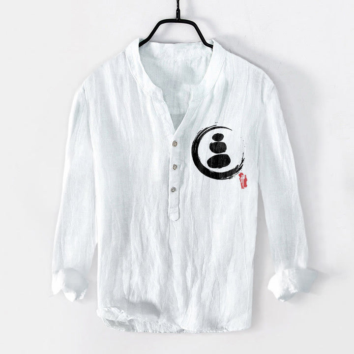 Chemise à manches longues en coton et lin pour homme, motif Buddha Stones Zen Stone, demi-boutons - Blanc - US/UK/AU50，EU60 (5XL) - image 6