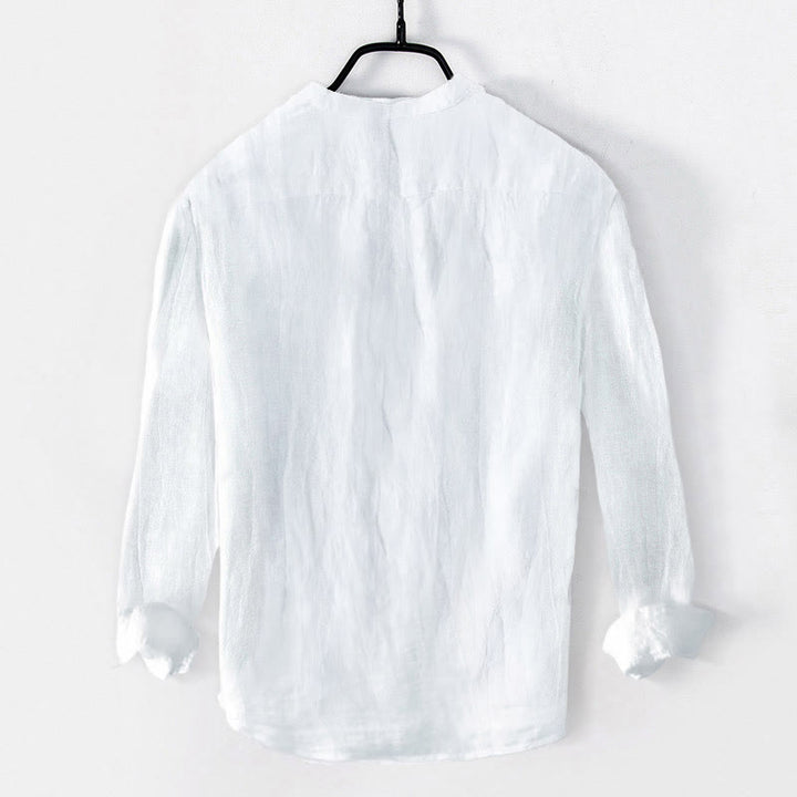 Chemise à manches longues en coton et lin pour homme, motif Buddha Stones, bambou, zen, demi-boutons - image 7