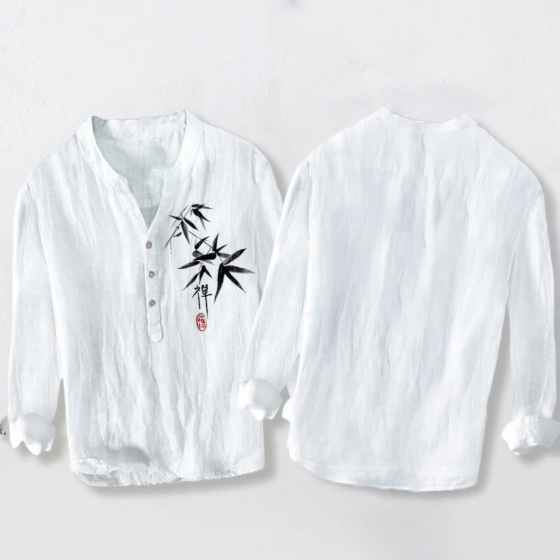 Chemise à manches longues en coton et lin pour homme, motif Buddha Stones, bambou, zen, demi-boutons - image 8