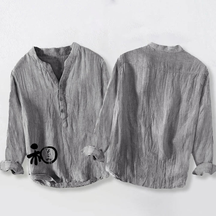 Chemise à manches longues en coton et lin pour homme, motif Buddha Stones, caractères chinois, harmonie, demi-boutons - image 8