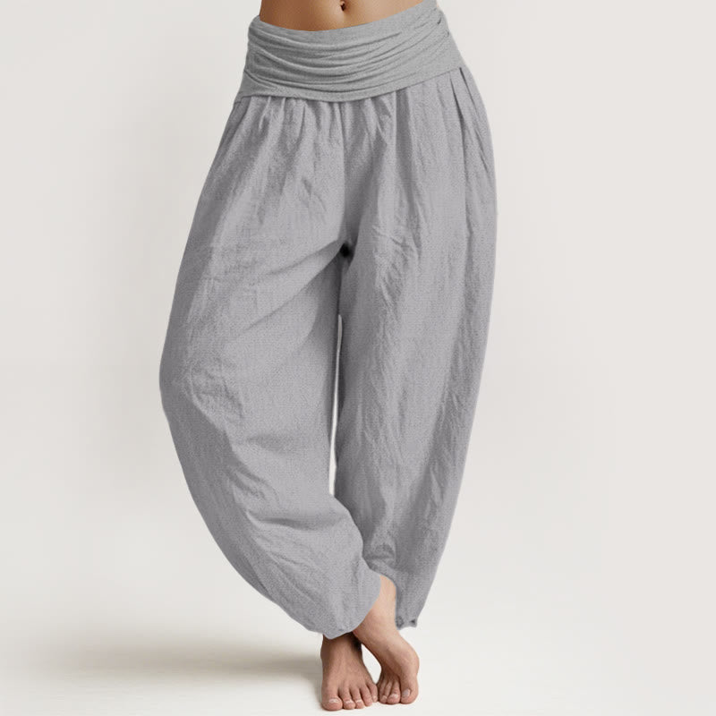 Pantalon sarouel taille élastique en pur coton gris clair Buddha Stones pour femme - Gris clair - US22，UK/AU26，EU54 (6XL) - image 0