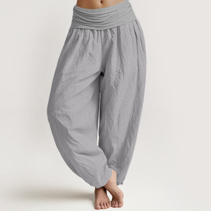Pantalon sarouel taille élastique en pur coton gris clair Buddha Stones pour femme - Gris clair - US22，UK/AU26，EU54 (6XL) - image 0