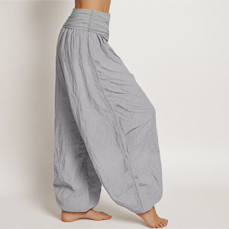 Pantalon sarouel taille élastique en pur coton gris clair Buddha Stones pour femme - image 2