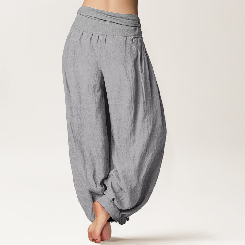 Pantalon sarouel taille élastique en pur coton gris clair Buddha Stones pour femme - image 1