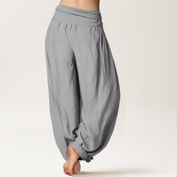 Pantalon sarouel taille élastique en pur coton gris clair Buddha Stones pour femme - image 1