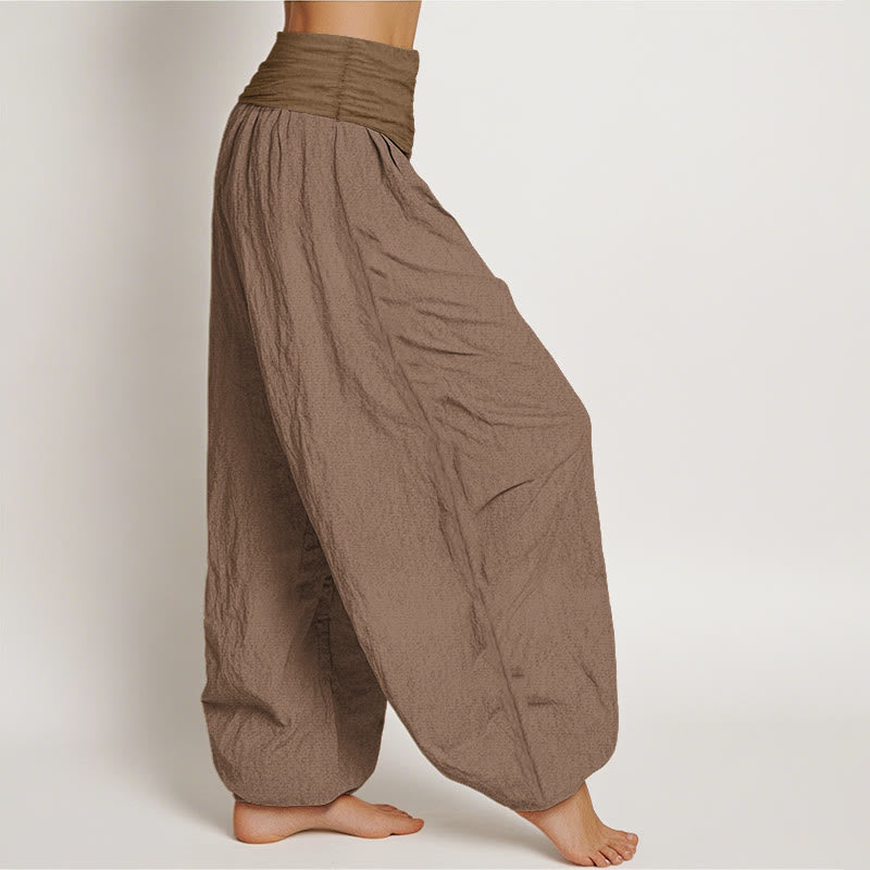 Pantalon sarouel taille élastique en pur coton uni beige Buddha Stones pour femme - image 2