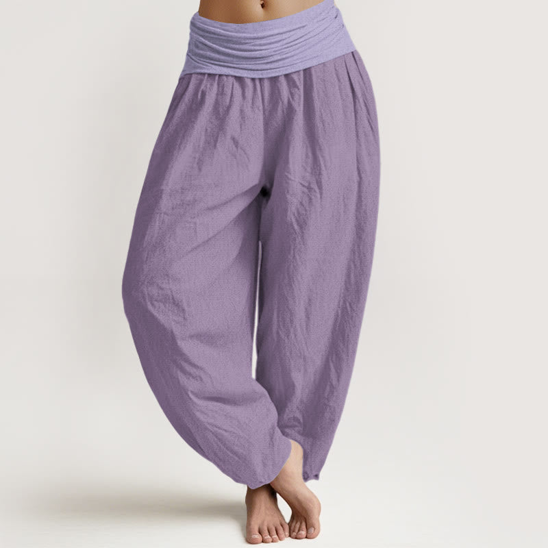 Pantalon sarouel taille élastique en pur coton prune Buddha Stones pour femme - Prune - US22，UK/AU26，EU54 (6XL) - image 0