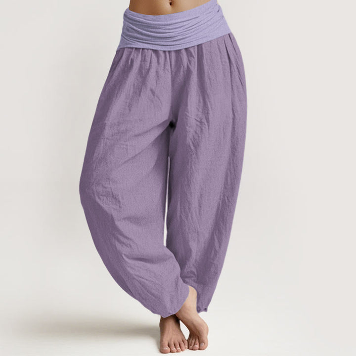 Pantalon sarouel taille élastique en pur coton prune Buddha Stones pour femme - Prune - US22，UK/AU26，EU54 (6XL) - image 0