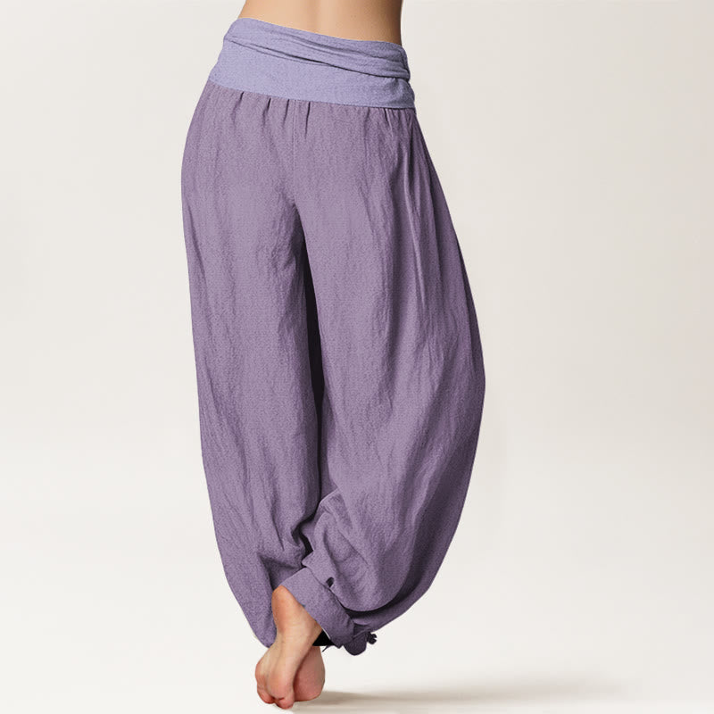 Pantalon sarouel taille élastique en pur coton prune Buddha Stones pour femme - image 1