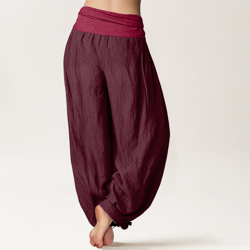 Pantalon sarouel taille élastique en pur coton uni marron Buddha Stones pour femme - image 1