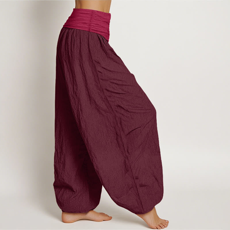 Pantalon sarouel taille élastique en pur coton uni marron Buddha Stones pour femme - image 2