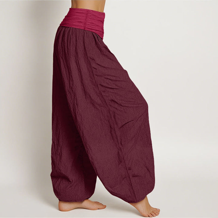 Pantalon sarouel taille élastique en pur coton uni marron Buddha Stones pour femme - image 2