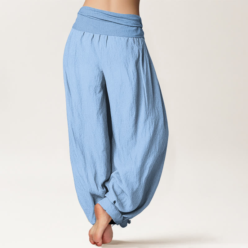 Pantalon sarouel taille élastique en pur coton bleu ciel clair Buddha Stones pour femme - image 1