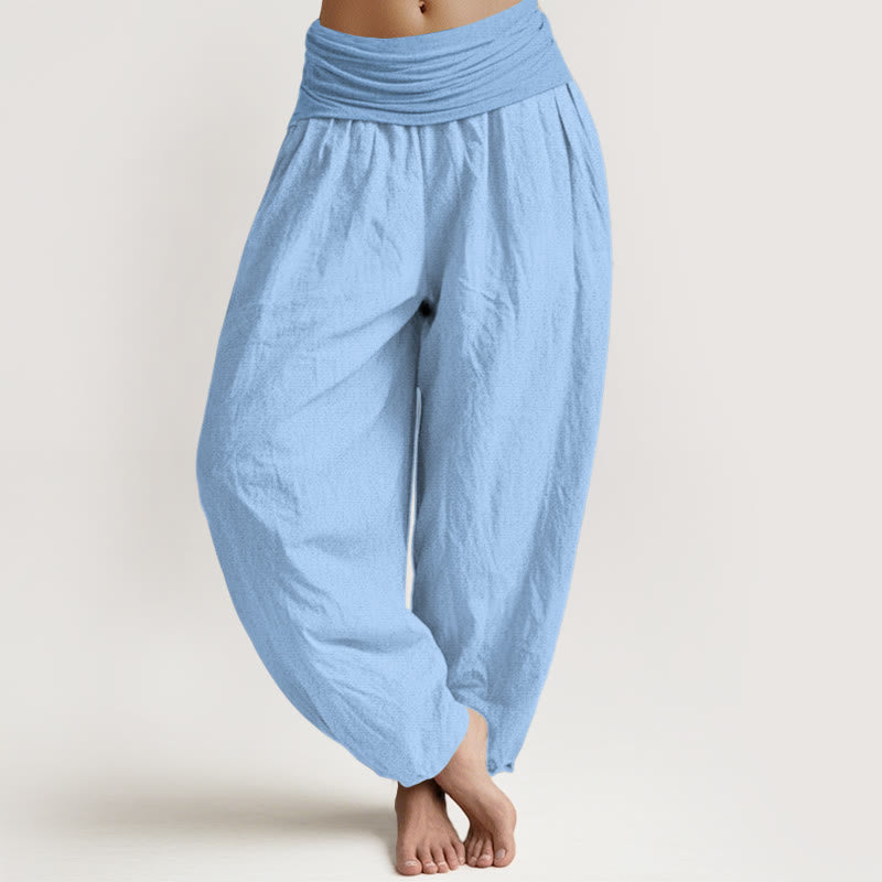 Pantalon sarouel taille élastique en pur coton bleu ciel clair Buddha Stones pour femme - Bleu ciel clair - US22，UK/AU26，EU54 (6XL) - image 0
