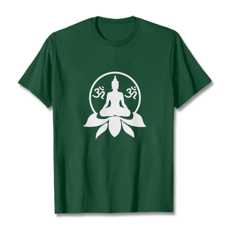 T-shirt Buddha Stones, symbole OM, mantras sanskrits, Bouddha assis sur une fleur de lotus - Vert forêt - 2XL - image 0
