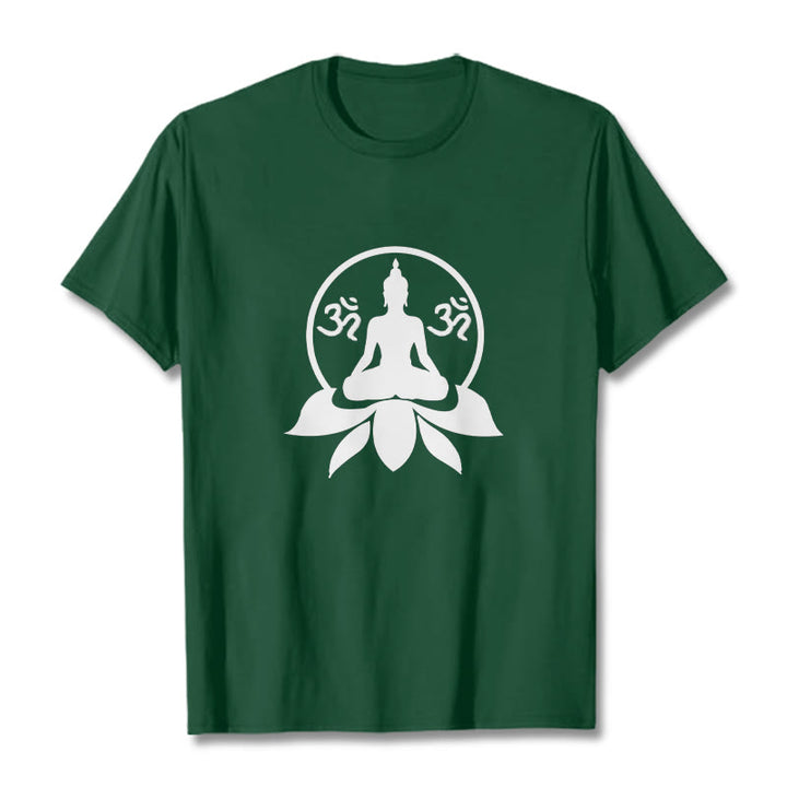 T-shirt Buddha Stones, symbole OM, mantras sanskrits, Bouddha assis sur une fleur de lotus - Vert forêt - 2XL - image 0