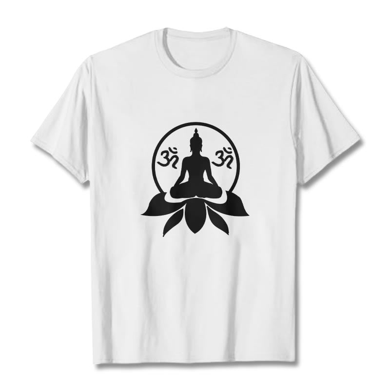 T-shirt Buddha Stones, symbole OM, mantras sanskrits, Bouddha assis sur une fleur de lotus - Blanc - 2XL - image 3