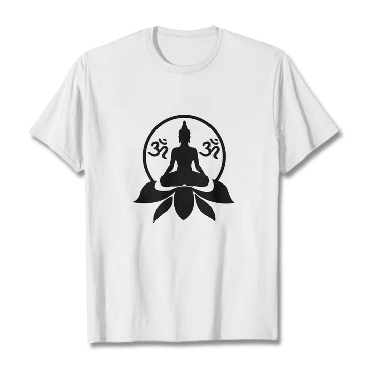 T-shirt Buddha Stones, symbole OM, mantras sanskrits, Bouddha assis sur une fleur de lotus - Blanc - 2XL - image 3