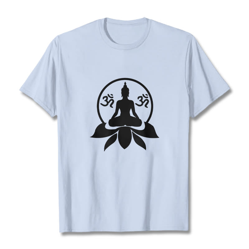 T-shirt Buddha Stones, symbole OM, mantras sanskrits, Bouddha assis sur une fleur de lotus - Cyan clair - 2XL - image 10