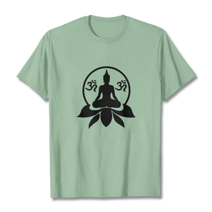 T-shirt Buddha Stones, symbole OM, mantras sanskrits, Bouddha assis sur une fleur de lotus - Vert pâle - 2XL - image 17
