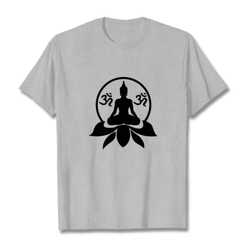 T-shirt Buddha Stones, symbole OM, mantras sanskrits, Bouddha assis sur une fleur de lotus - Gris clair - 2XL - image 19