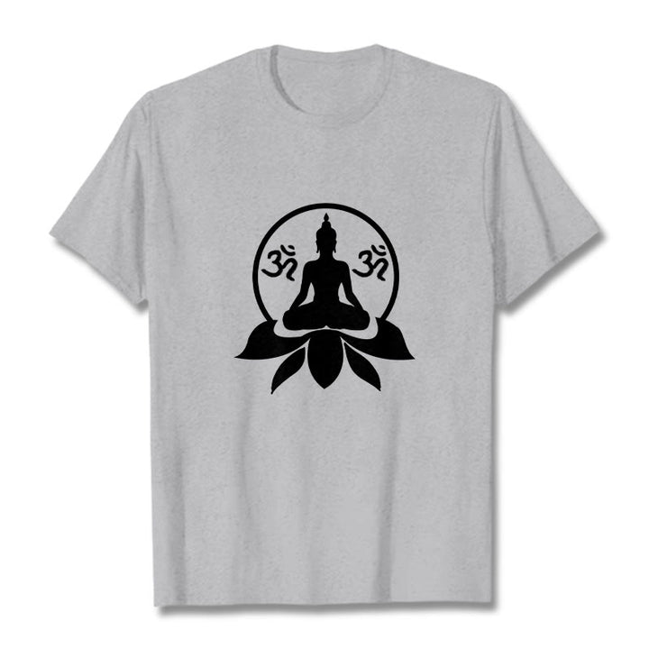 T-shirt Buddha Stones, symbole OM, mantras sanskrits, Bouddha assis sur une fleur de lotus - Gris clair - 2XL - image 19