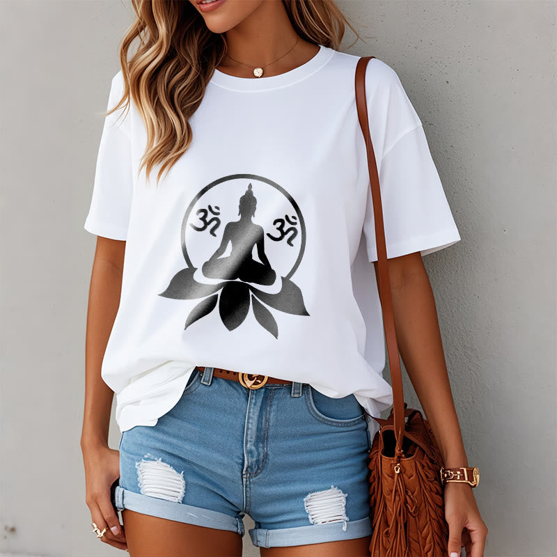 T-shirt Buddha Stones, symbole OM, mantras sanskrits, Bouddha assis sur une fleur de lotus - image 5