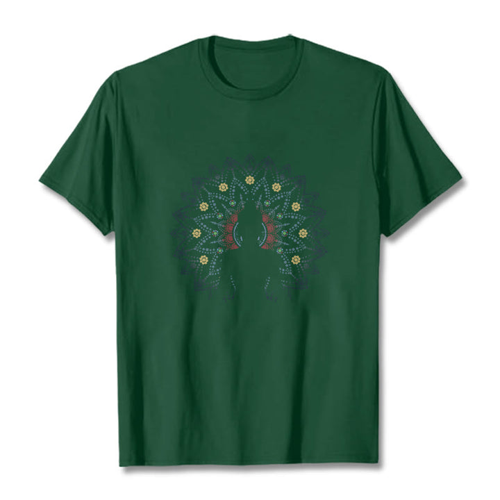 T-shirt à motif Bouddha serein assis Buddha Stones et mandala - Vert forêt - 2XL - image 12
