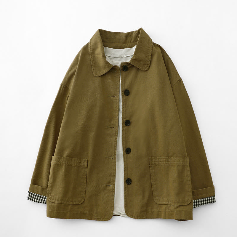Veste femme en coton avec poches et motif patchwork Buddha Stones - Verge d'or foncée - US8-10，UK/AU12-14，EU40-42 (2XL) - image 0