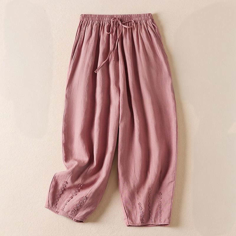 Pantalon sarouel d'été brodé de petites fleurs avec poches et Buddha Stones - Rose clair - US8-10，UK/AU12-14，EU40-42 (2XL) - image 10