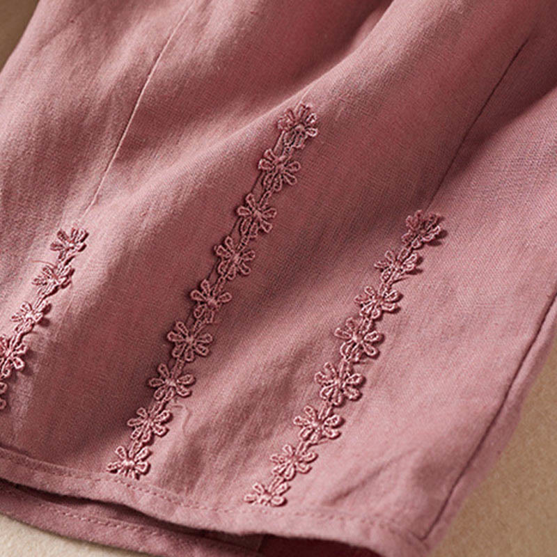Pantalon harem d'été à petites fleurs brodées de Buddha Stones avec poches - image 15