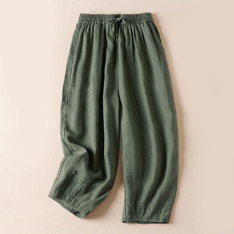 Pantalon sarouel d'été brodé de petites fleurs avec poches et Buddha Stones - Vert foncé - US8-10，UK/AU12-14，EU40-42 (2XL) - image 28
