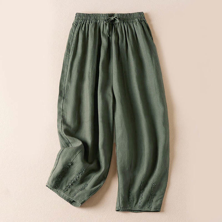 Pantalon sarouel d'été brodé de petites fleurs avec poches et Buddha Stones - Vert foncé - US8-10，UK/AU12-14，EU40-42 (2XL) - image 28