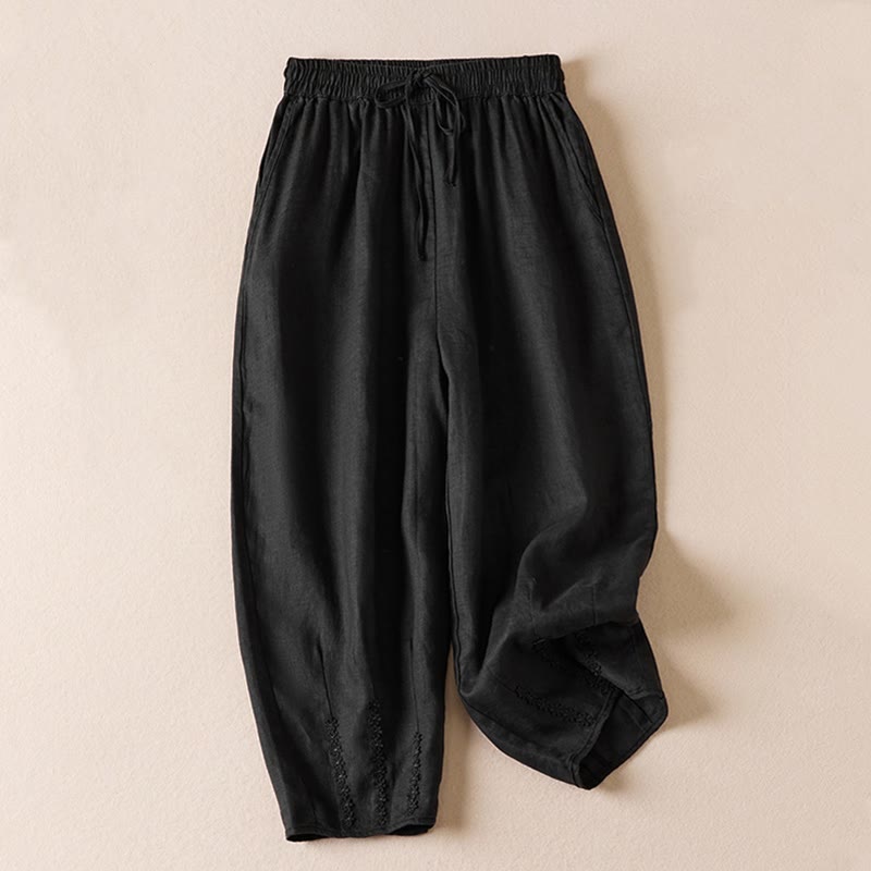Pantalon sarouel d'été brodé de petites fleurs avec poches et Buddha Stones - Noir - US8-10，UK/AU12-14，EU40-42 (2XL) - image 36