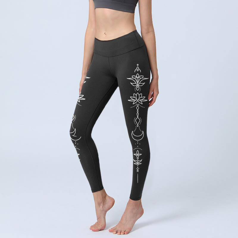 Leggings de sport à motif demi-lune Buddha Stones Lotus pour femmes - Noir - US18，UK/AU22，EU50 (4XL) - image 0